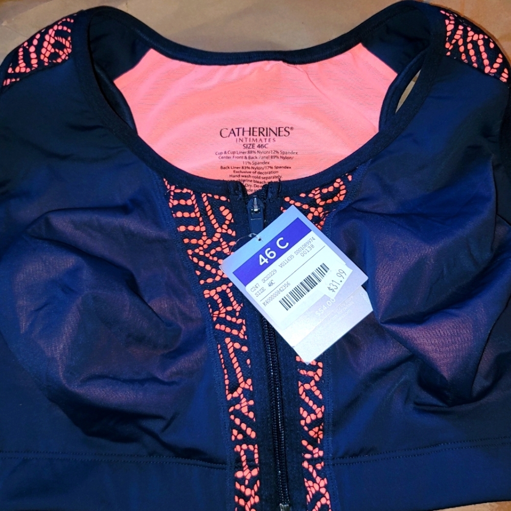 Catherine's zip front active bra, new!!